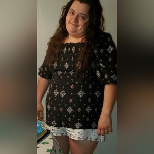 Black Patterned Women's Romper